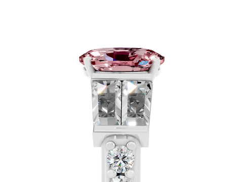 White gold Oval Cut Morganite Engagement Ring with Baguette Side Stones and Channel Set Band_5