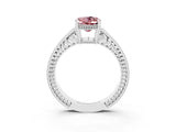 White gold Oval Cut Morganite Engagement Ring with Milgrain Channel Set Band and Prong Setting_3