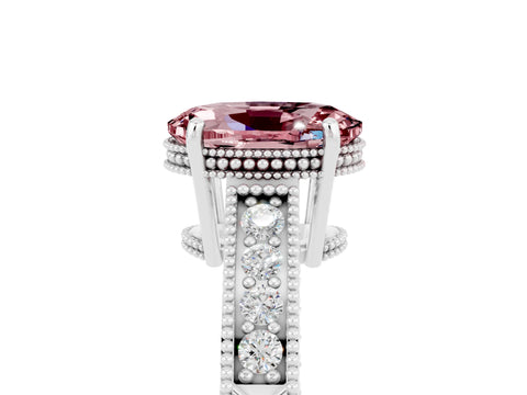 White gold Oval Cut Morganite Engagement Ring with Milgrain Channel Set Band and Prong Setting_5