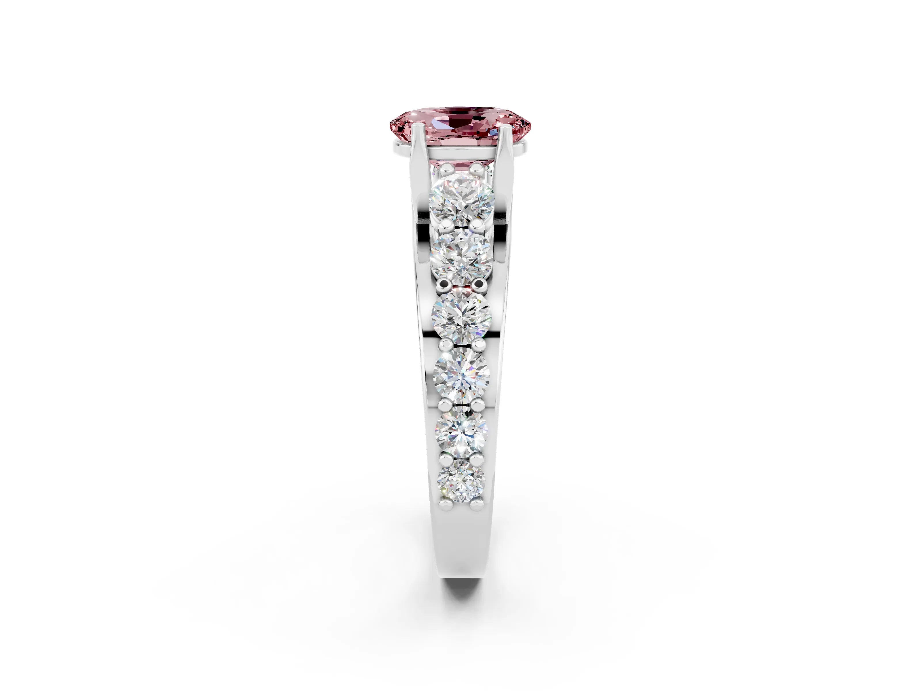 White gold Oval Cut Morganite Engagement Ring with Pavé Band and Four-Prong Setting_2