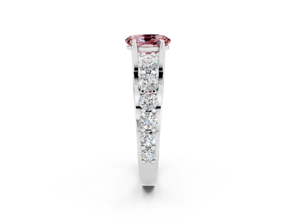 White gold Oval Cut Morganite Engagement Ring with Pavé Band and Four-Prong Setting