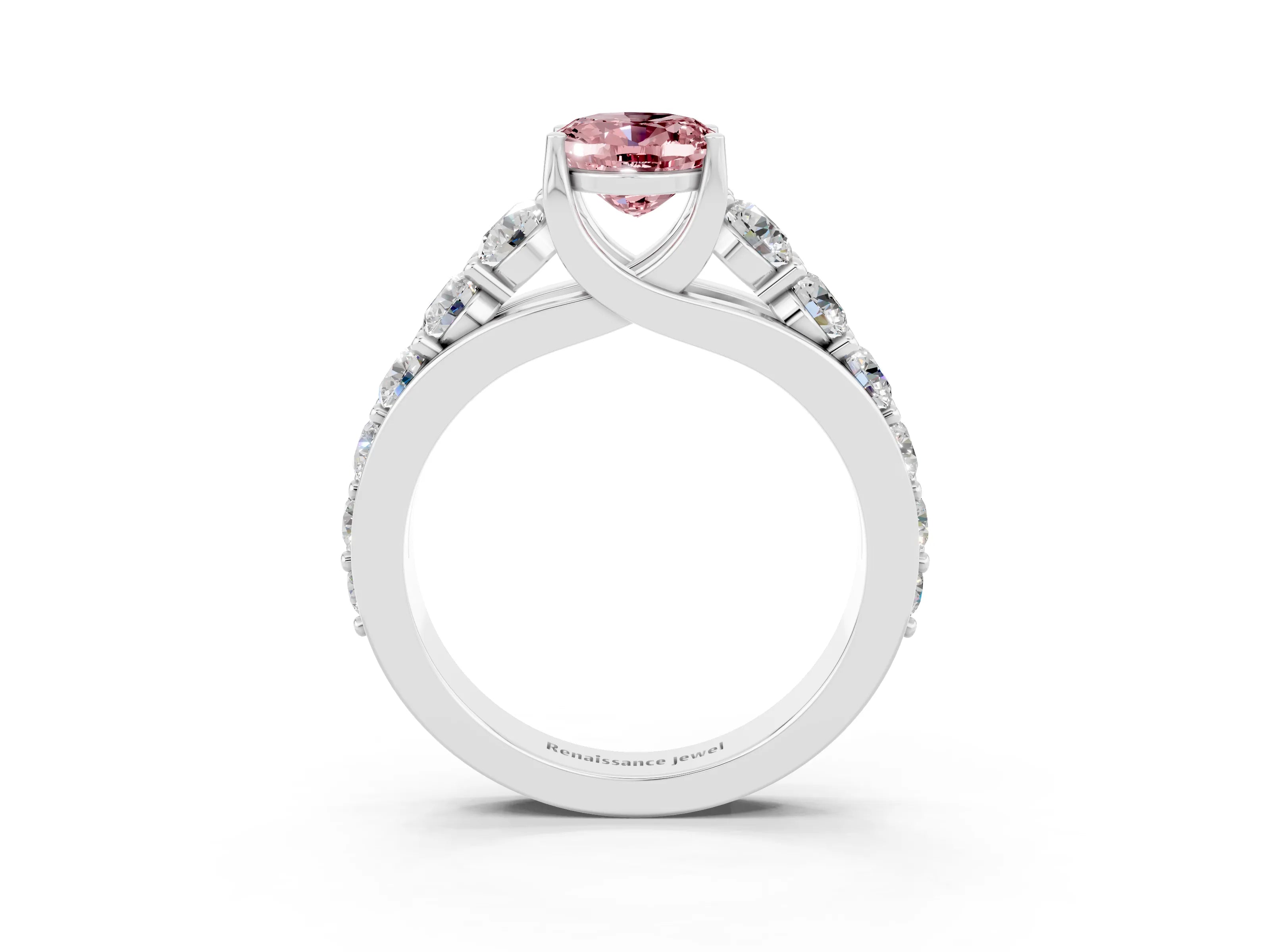 White gold Oval Cut Morganite Engagement Ring with Pavé Band and Four-Prong Setting_3