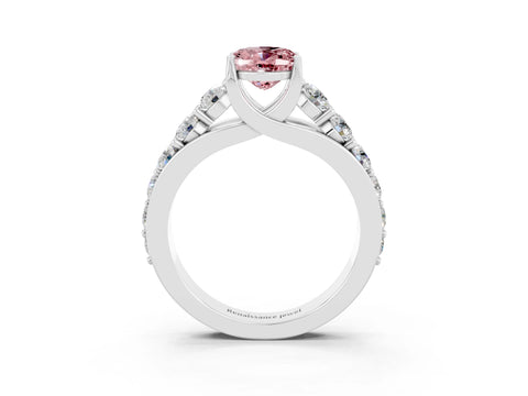 White gold Oval Cut Morganite Engagement Ring with Pavé Band and Four-Prong Setting_3