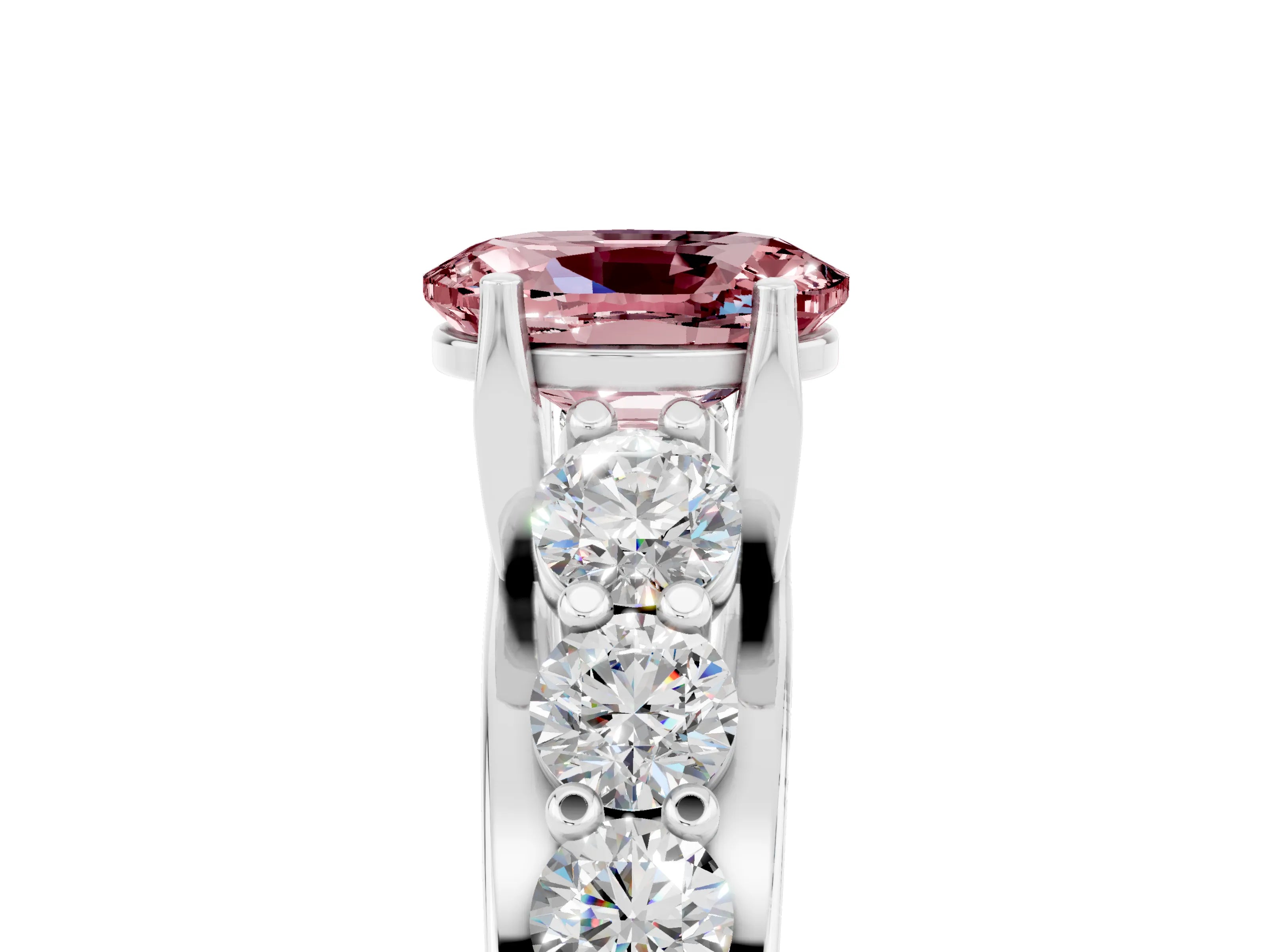 White gold Oval Cut Morganite Engagement Ring with Pavé Band and Four-Prong Setting_5