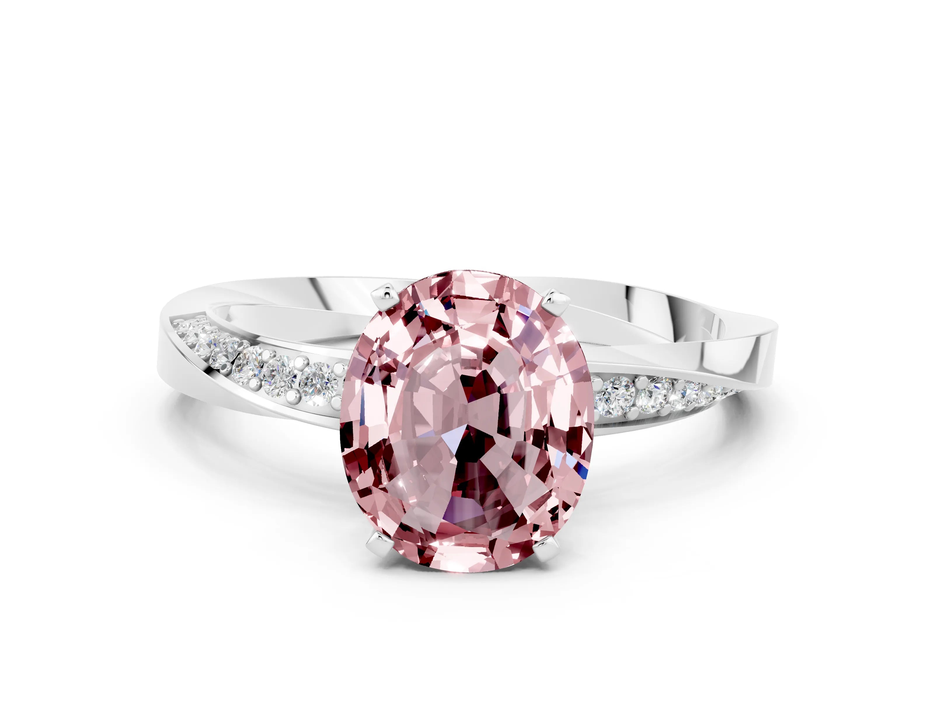 White gold Oval Cut Morganite Engagement Ring with Side Stone Accents and Four-Prong Setting_27