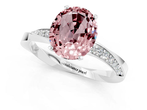 White gold Oval Cut Morganite Engagement Ring with Side Stone Accents and Four-Prong Setting_28