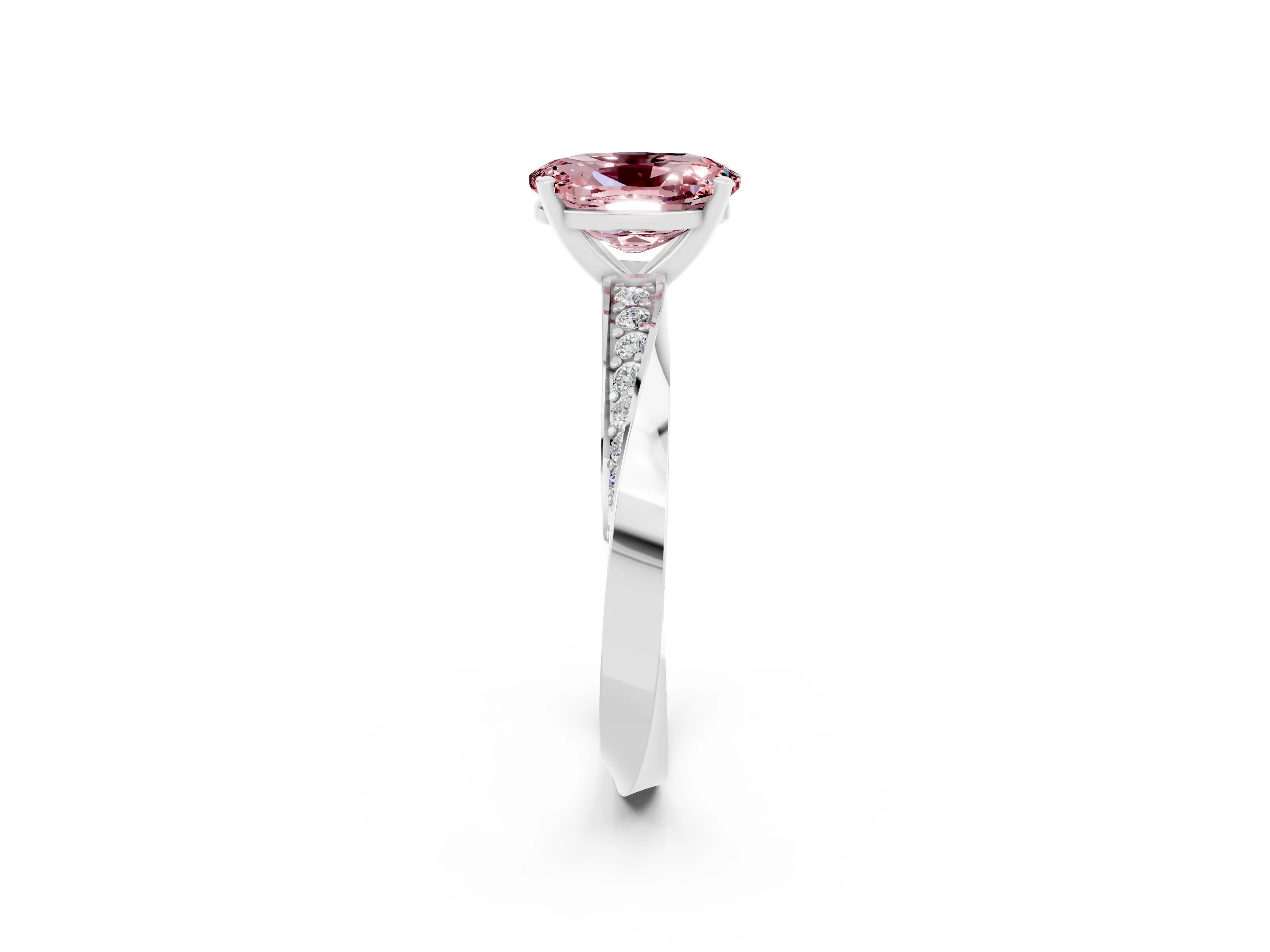 White gold Oval Cut Morganite Engagement Ring with Side Stone Accents and Four-Prong Setting_29