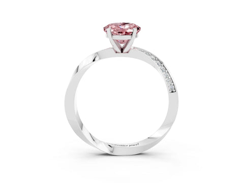 White gold Oval Cut Morganite Engagement Ring with Side Stone Accents and Four-Prong Setting_30
