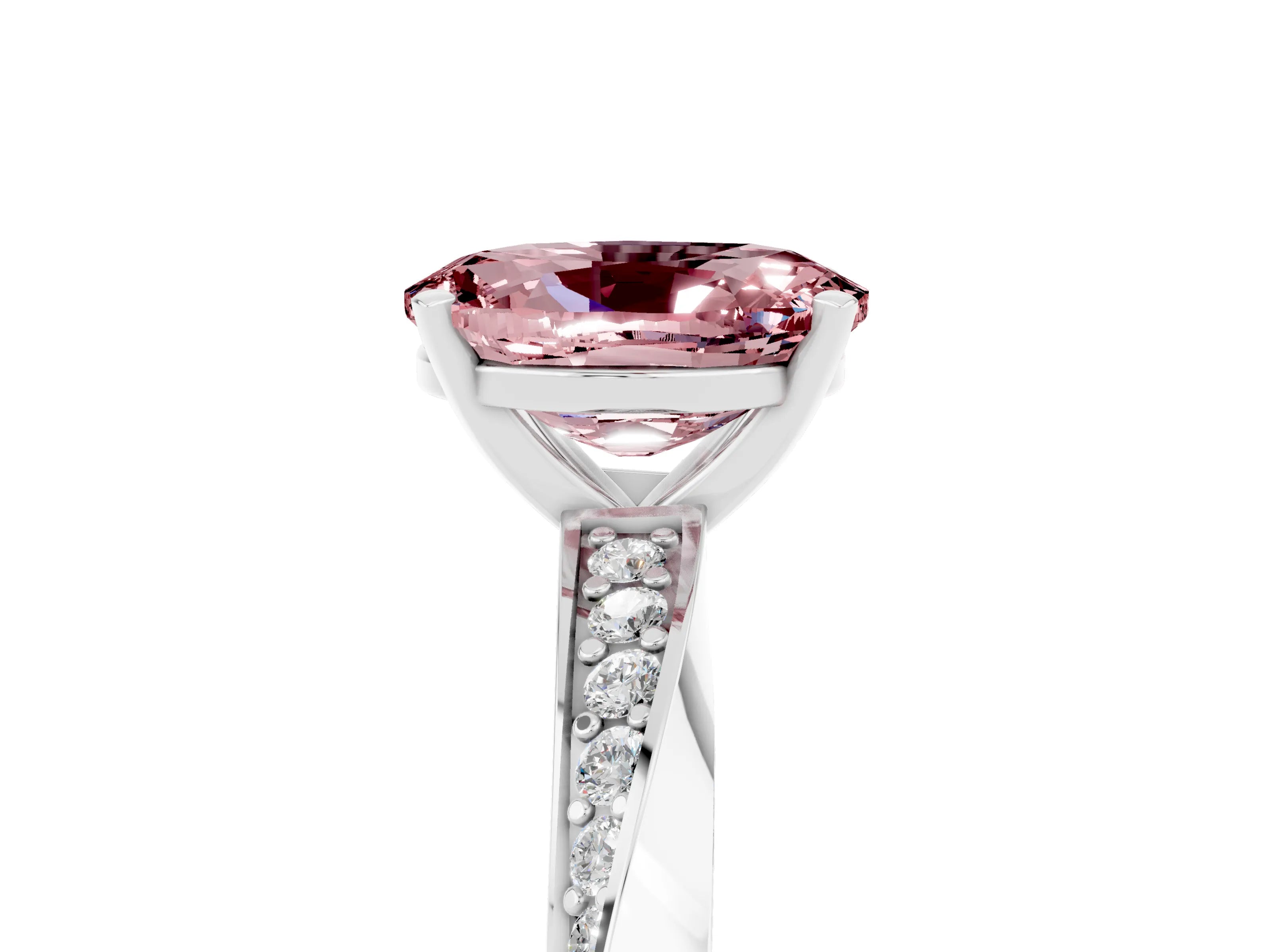 White gold Oval Cut Morganite Engagement Ring with Side Stone Accents and Four-Prong Setting_32