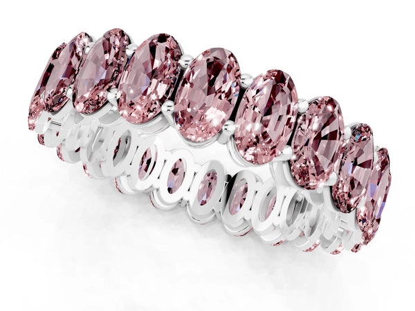 White gold Oval Cut Morganite Eternity Band with Shared Prong Setting