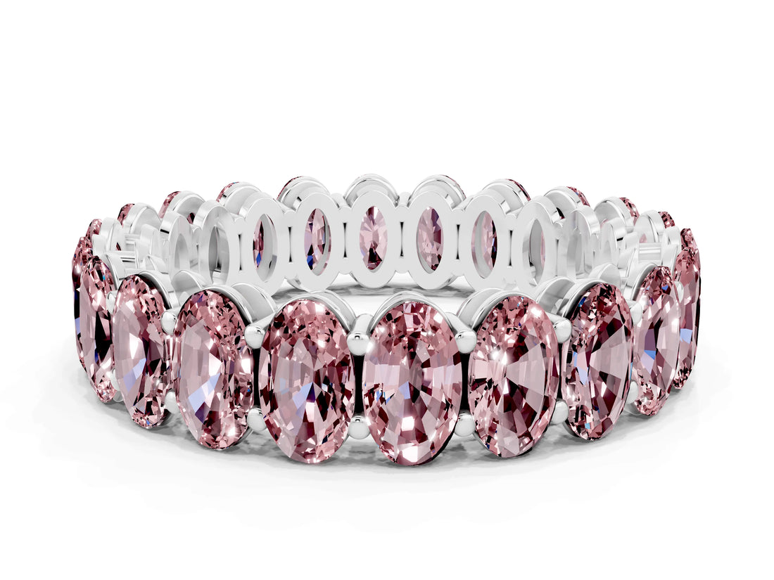 White gold Oval Cut Morganite Eternity Band with Shared Prong Setting