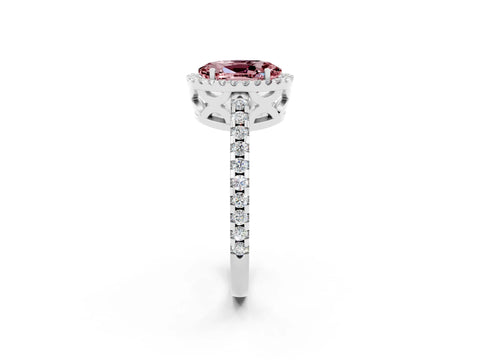 White gold Oval Cut Morganite Halo Engagement Ring with Pavé Band and Prong Setting_14