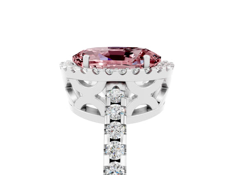 White gold Oval Cut Morganite Halo Engagement Ring with Pavé Band and Prong Setting_17