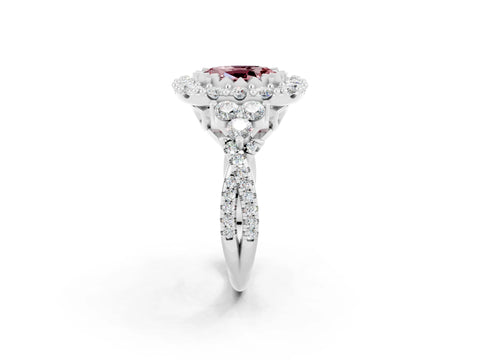 White gold Oval Cut Morganite Halo Ring with Pavé Band and Four-Prong Setting_14