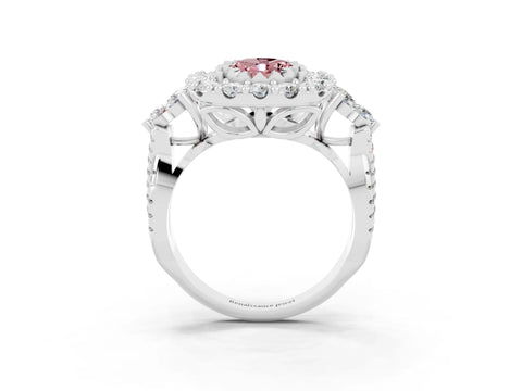White gold Oval Cut Morganite Halo Ring with Pavé Band and Four-Prong Setting_15