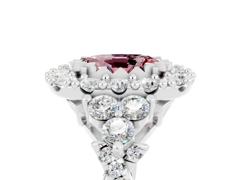 White gold Oval Cut Morganite Halo Ring with Pavé Band and Four-Prong Setting_17