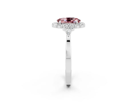 White gold Oval Cut Morganite Halo Ring with Pear Side Stones and Prong Setting_26