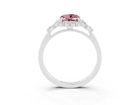 White gold Oval Cut Morganite Halo Ring with Pear Side Stones and Prong Setting_27