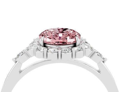 White gold Oval Cut Morganite Halo Ring with Pear Side Stones and Prong Setting_28