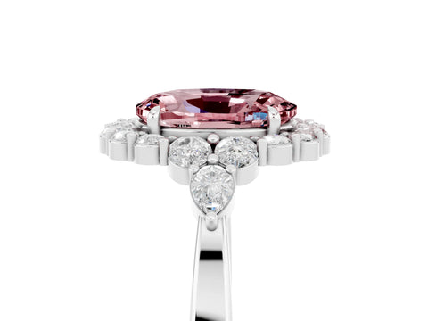 White gold Oval Cut Morganite Halo Ring with Pear Side Stones and Prong Setting_29