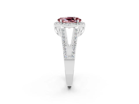 White gold Oval Cut Morganite Halo Ring with Split Shank U-Prong Band and Four-Prong Setting_2