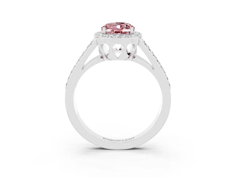White gold Oval Cut Morganite Halo Ring with Split Shank U-Prong Band and Four-Prong Setting_3
