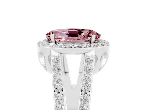 White gold Oval Cut Morganite Halo Ring with Split Shank U-Prong Band and Four-Prong Setting_5