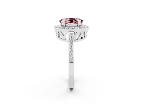 White gold Oval Cut Morganite Halo Ring with Split Shank and Four-Prong Setting_14