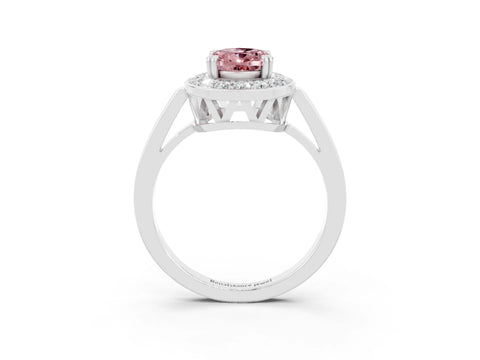White gold Oval Cut Morganite Halo Ring with Split Shank and Four-Prong Setting_15