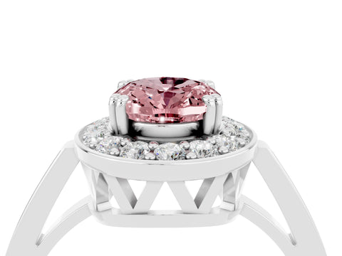 White gold Oval Cut Morganite Halo Ring with Split Shank and Four-Prong Setting_16