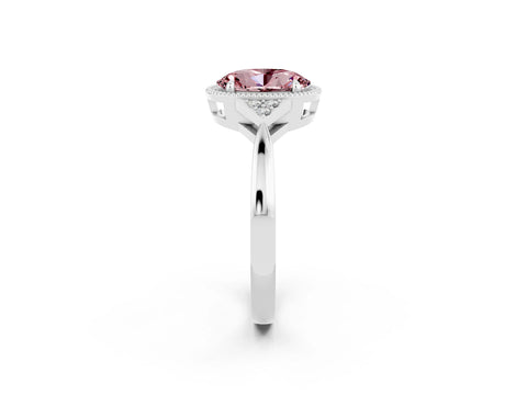 White gold Oval Cut Morganite Halo Ring with Tapered Band and Four-Prong Setting_2