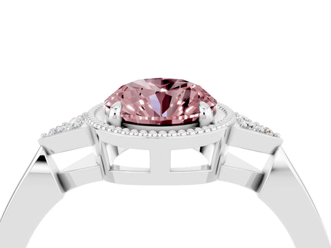 White gold Oval Cut Morganite Halo Ring with Tapered Band and Four-Prong Setting_4