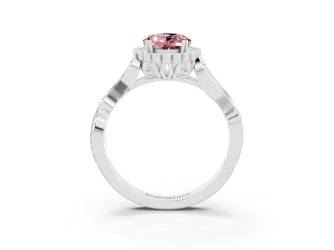 White gold Oval Cut Morganite Halo Ring with Vintage Split Shank and Four-Prong Setting_27