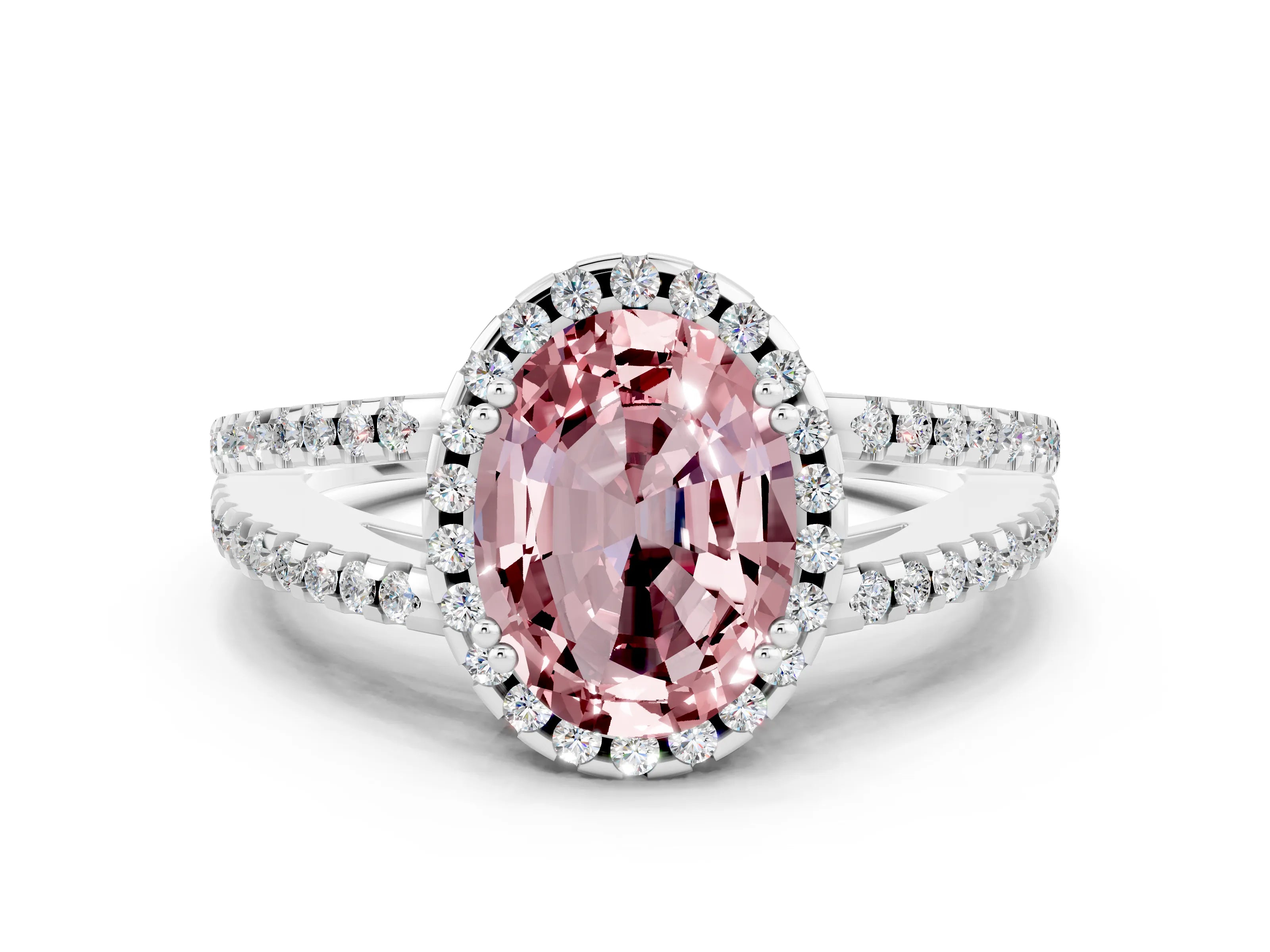 White gold Oval Cut Morganite Halo Split Shank Engagement Ring_12