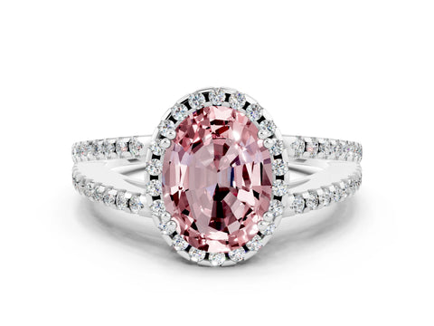 White gold Oval Cut Morganite Halo Split Shank Engagement Ring_12