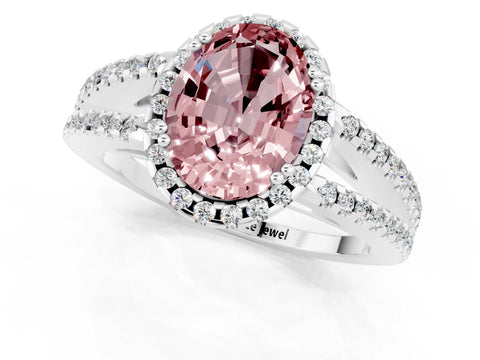 White gold Oval Cut Morganite Halo Split Shank Engagement Ring_13