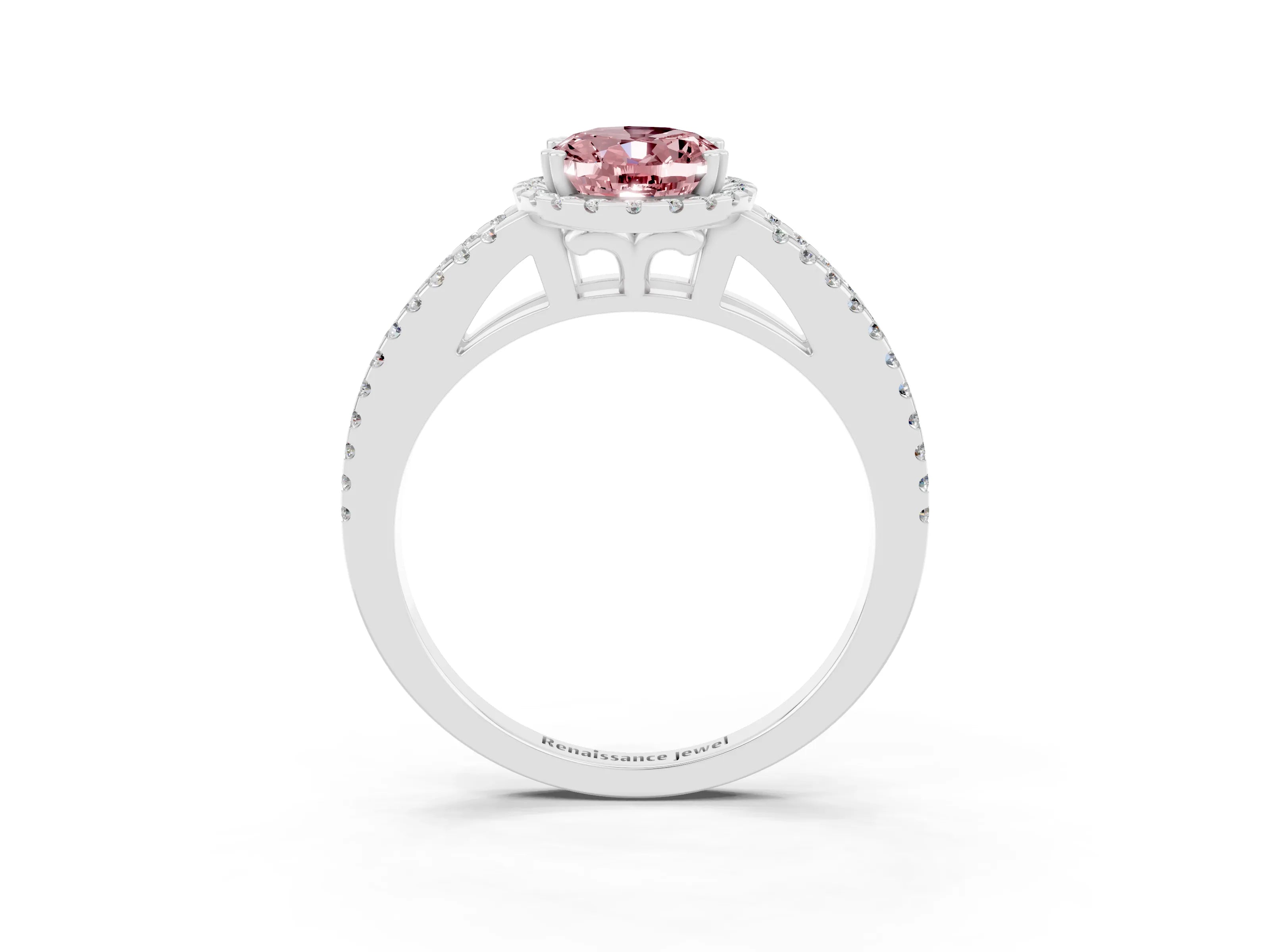 White gold Oval Cut Morganite Halo Split Shank Engagement Ring_15