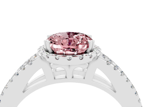 White gold Oval Cut Morganite Halo Split Shank Engagement Ring_16