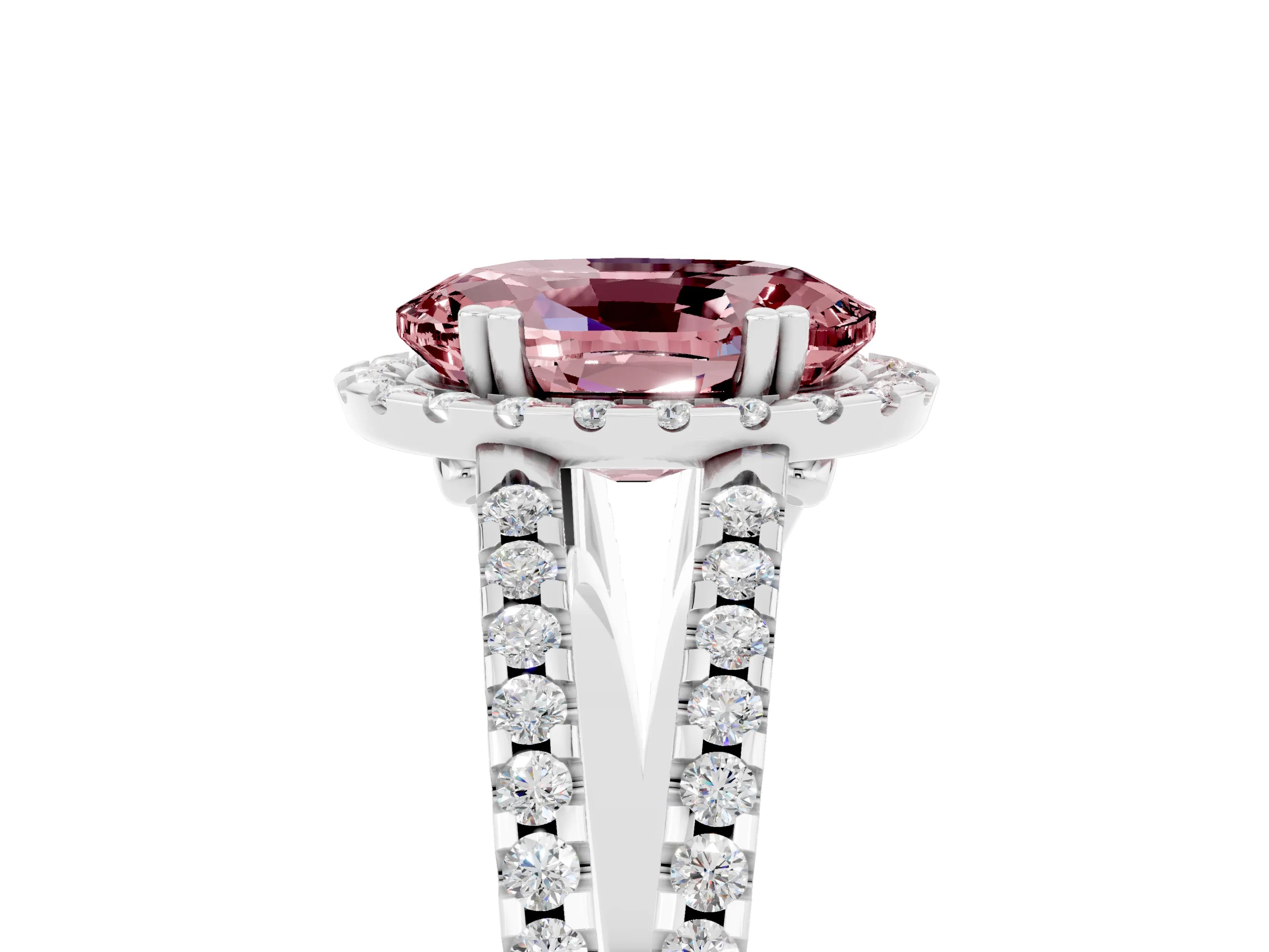 White gold Oval Cut Morganite Halo Split Shank Engagement Ring_17