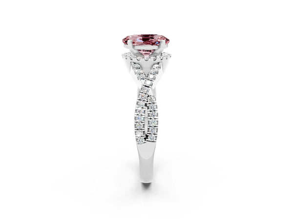 White gold Oval Cut Morganite  Halo Twist Band Solitaire Prong Setting Ring