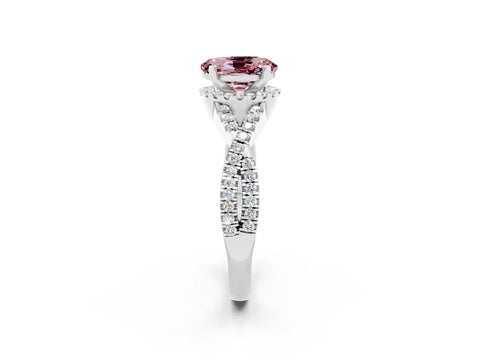 White gold Oval Cut Morganite Halo Twist Band Solitaire Prong Setting Ring_2