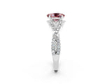 White gold Oval Cut Morganite Halo Twist Band Solitaire Prong Setting Ring_2