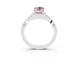 White gold Oval Cut Morganite Halo Twist Band Solitaire Prong Setting Ring_3