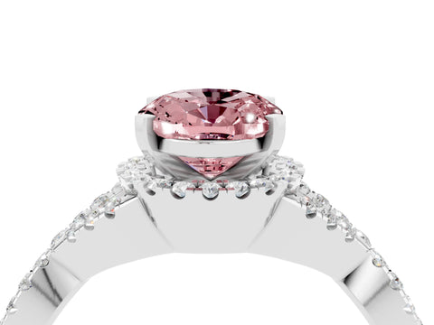 White gold Oval Cut Morganite Halo Twist Band Solitaire Prong Setting Ring_4