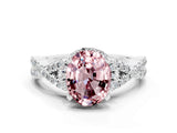 White gold Oval Cut Morganite Halo Twist Band Solitaire Prong Setting Ring