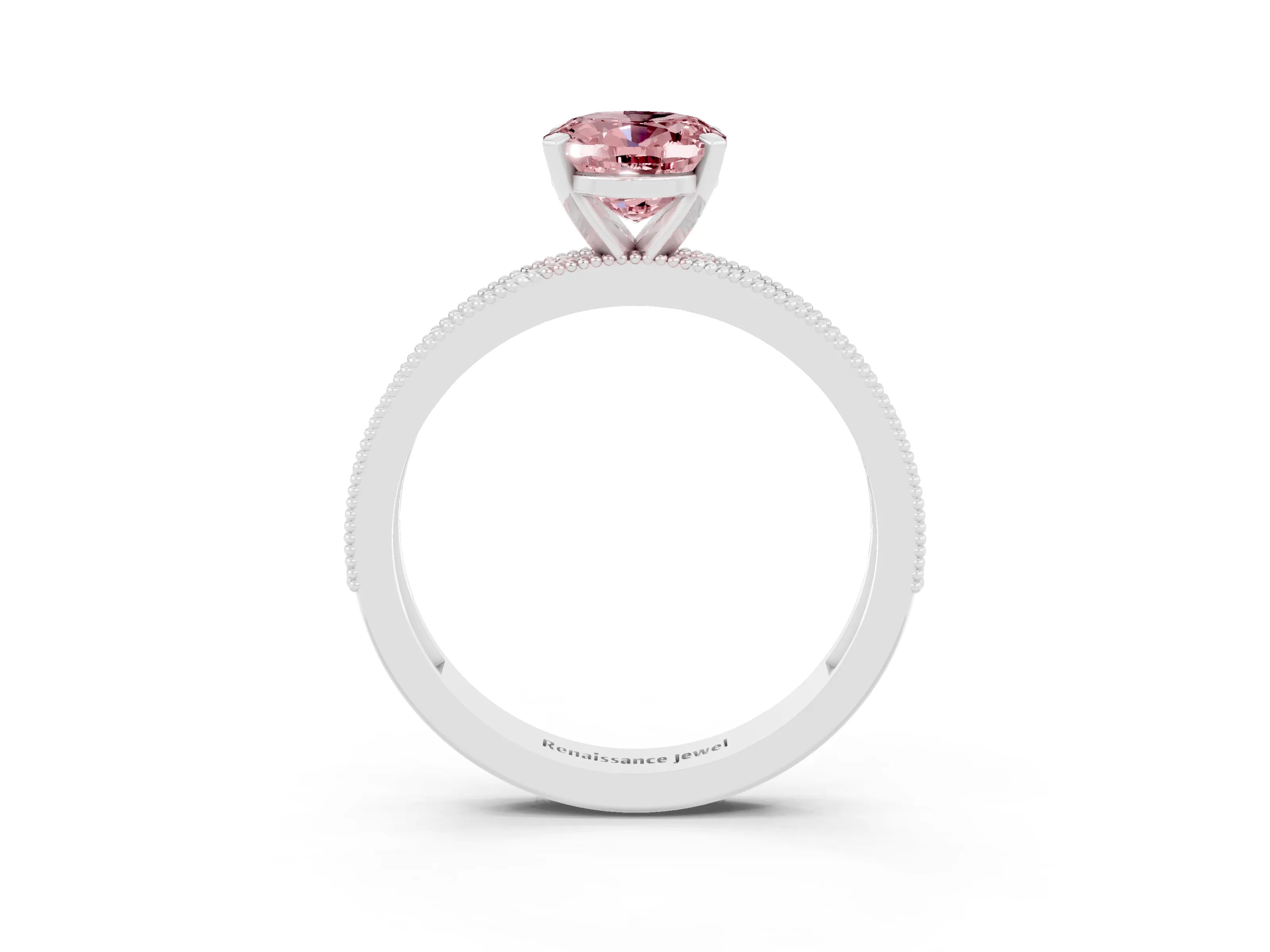 White gold Oval Cut Morganite Milgrain Pavé Engagement Ring with Four-Prong Setting_15