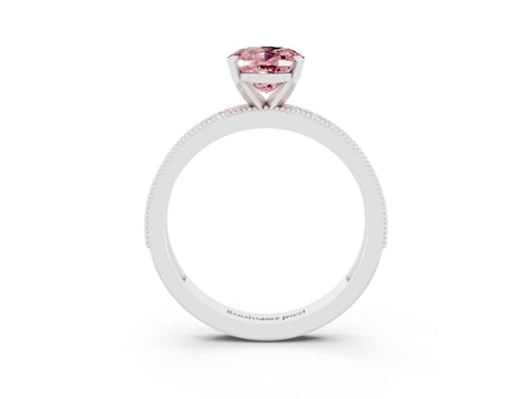 White gold Oval Cut Morganite Milgrain Pavé Engagement Ring with Four-Prong Setting_15