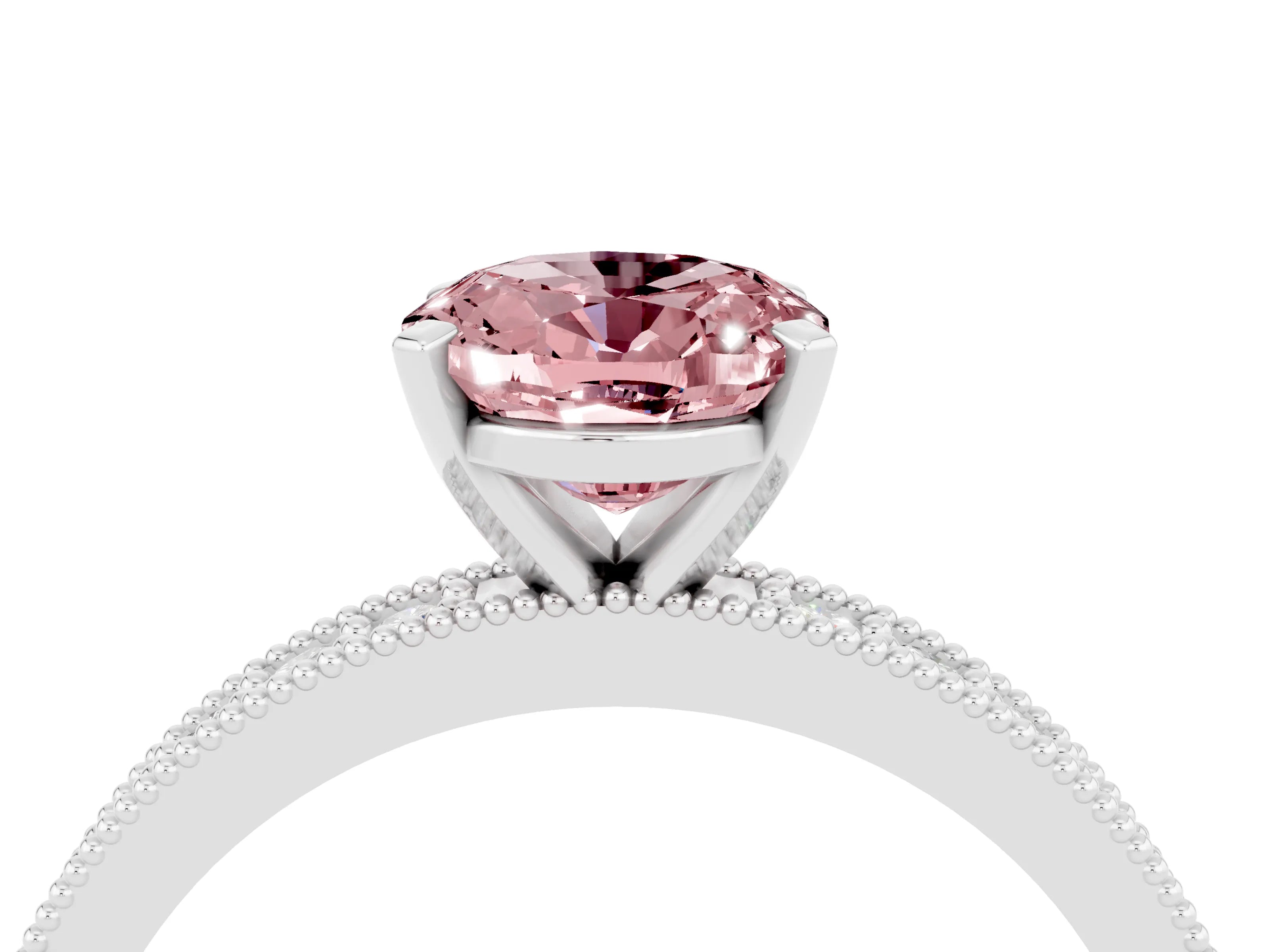 White gold Oval Cut Morganite Milgrain Pavé Engagement Ring with Four-Prong Setting_16