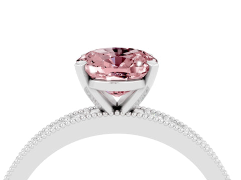 White gold Oval Cut Morganite Milgrain Pavé Engagement Ring with Four-Prong Setting_16
