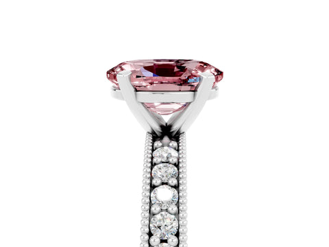 White gold Oval Cut Morganite Milgrain Pavé Engagement Ring with Four-Prong Setting_17